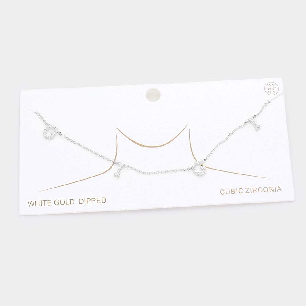 White Gold Dipped CZ GIGI Message Pendant Necklace - Madeline Love - Flyclothing LLC
