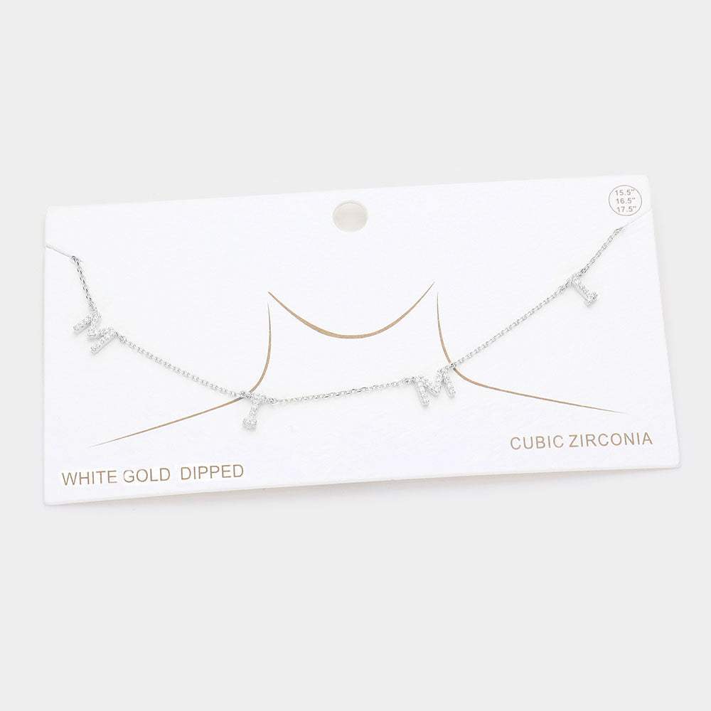 White Gold Dipped CZ MIMI Message Pendant Necklace - Madeline Love - Flyclothing LLC