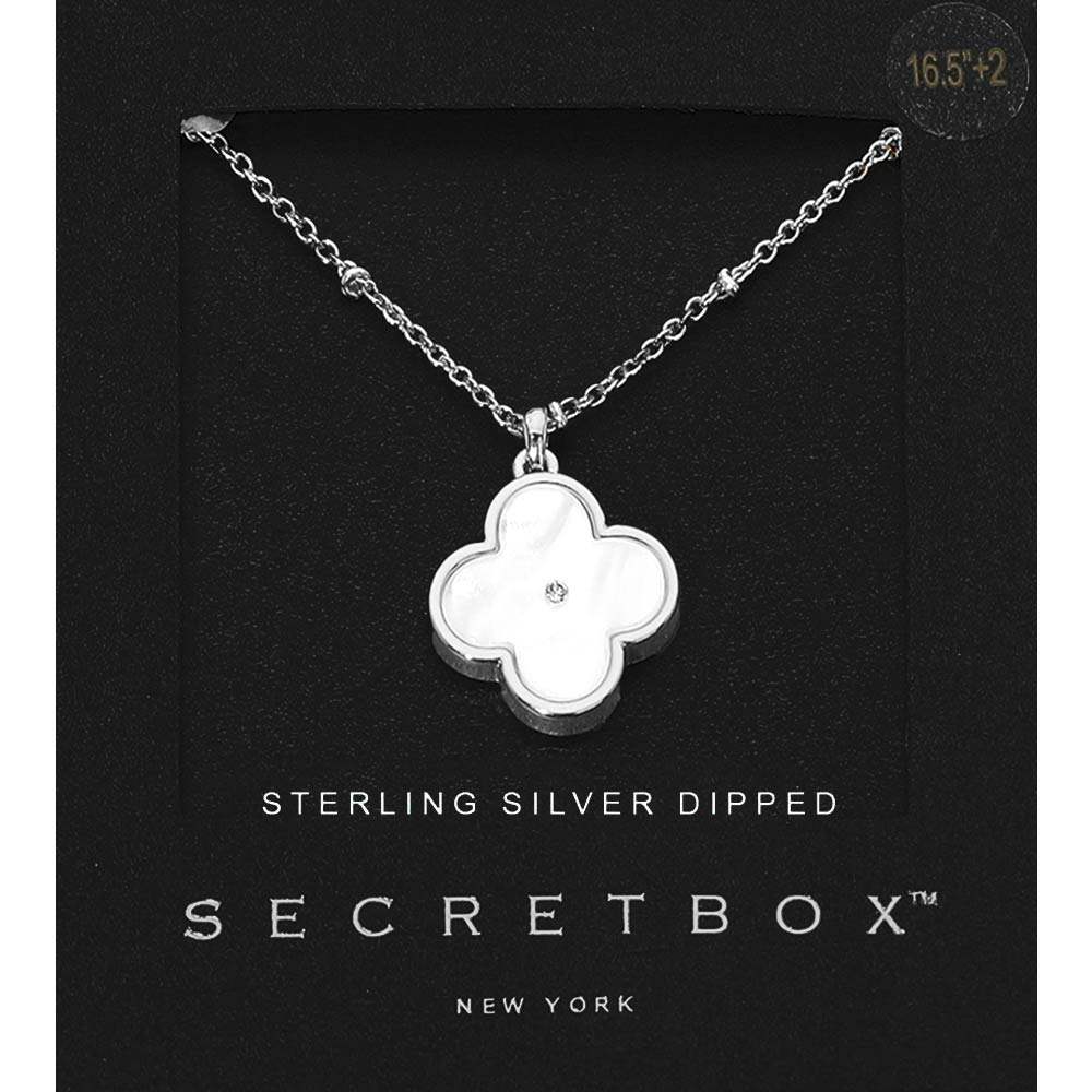 SECRET BOX_Sterling Silver Dipped Stone Accent Quatrefoil Pendant Necklace - Madeline Love - Flyclothing LLC