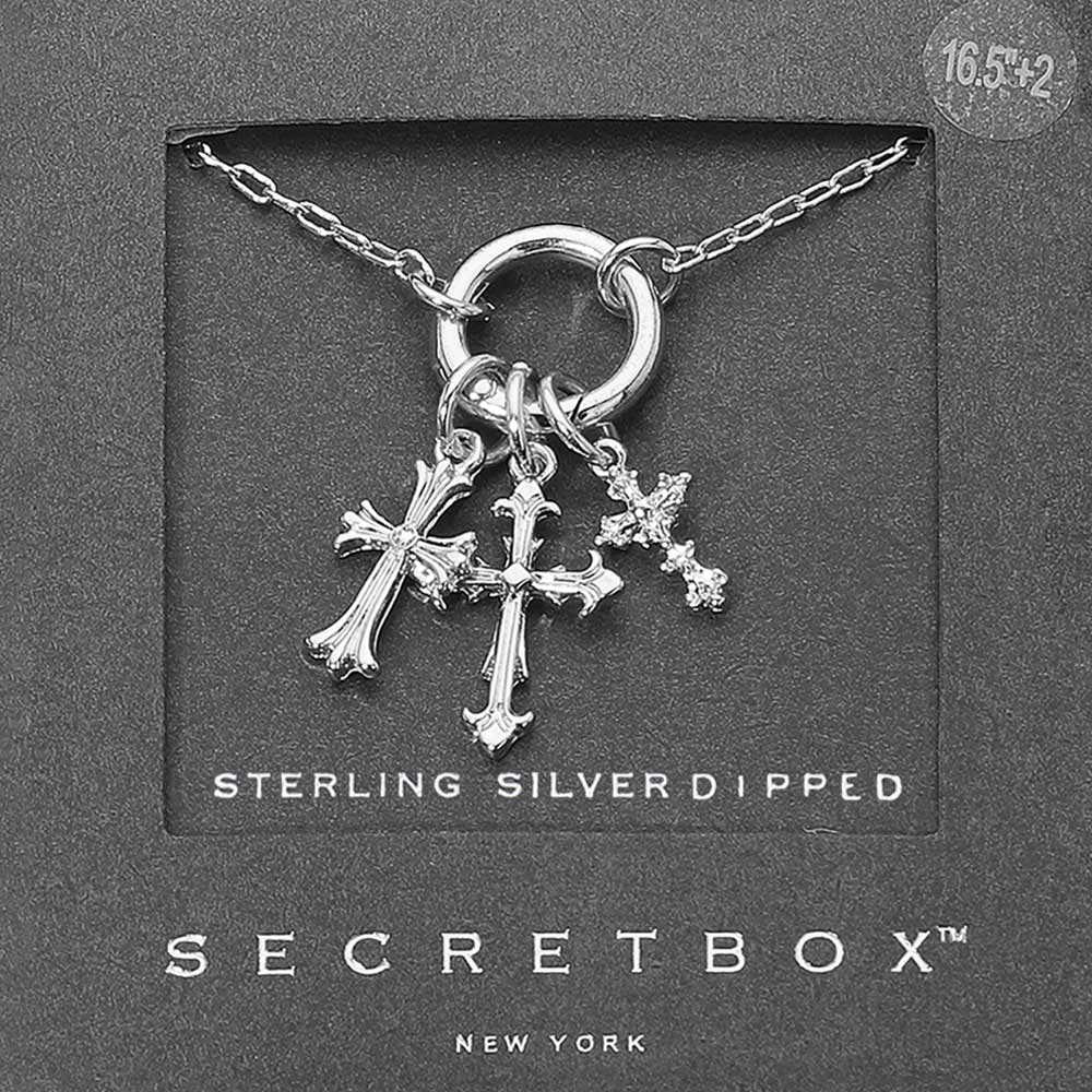 SECRET BOX_Sterling Silver Dipped Interchangeable Triple Cross Charm Pendant Necklace - Madeline Love - Flyclothing LLC