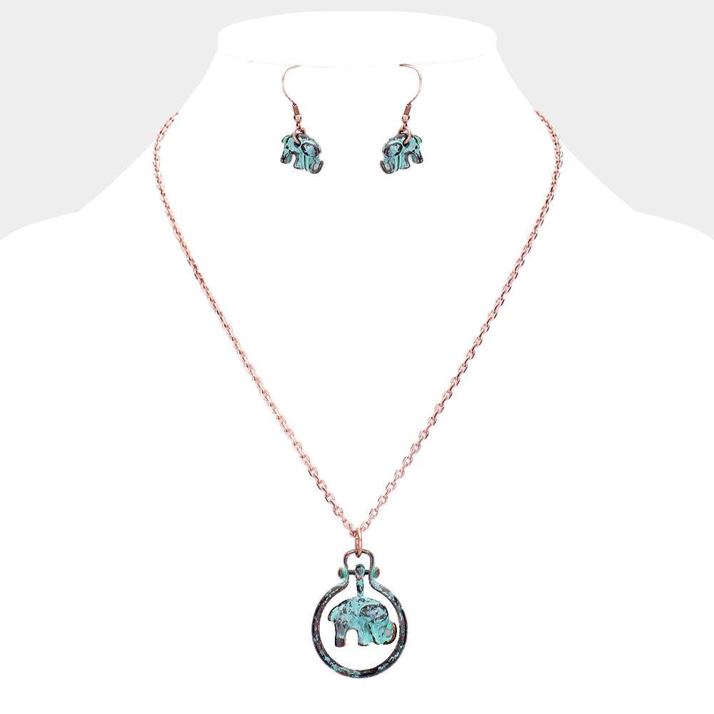 Elephant Metal Open Circle Pendant Necklace - Madeline Love - Flyclothing LLC