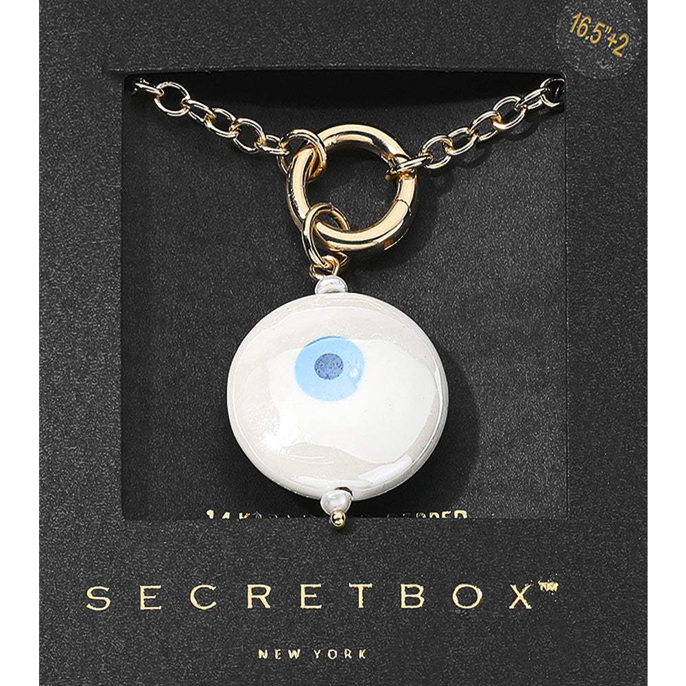 SECRET BOX_14K Gold Dipped Interchangeable Evil Eye Printed Ceramic Ball Pendant Necklace - Madeline Love - Flyclothing LLC