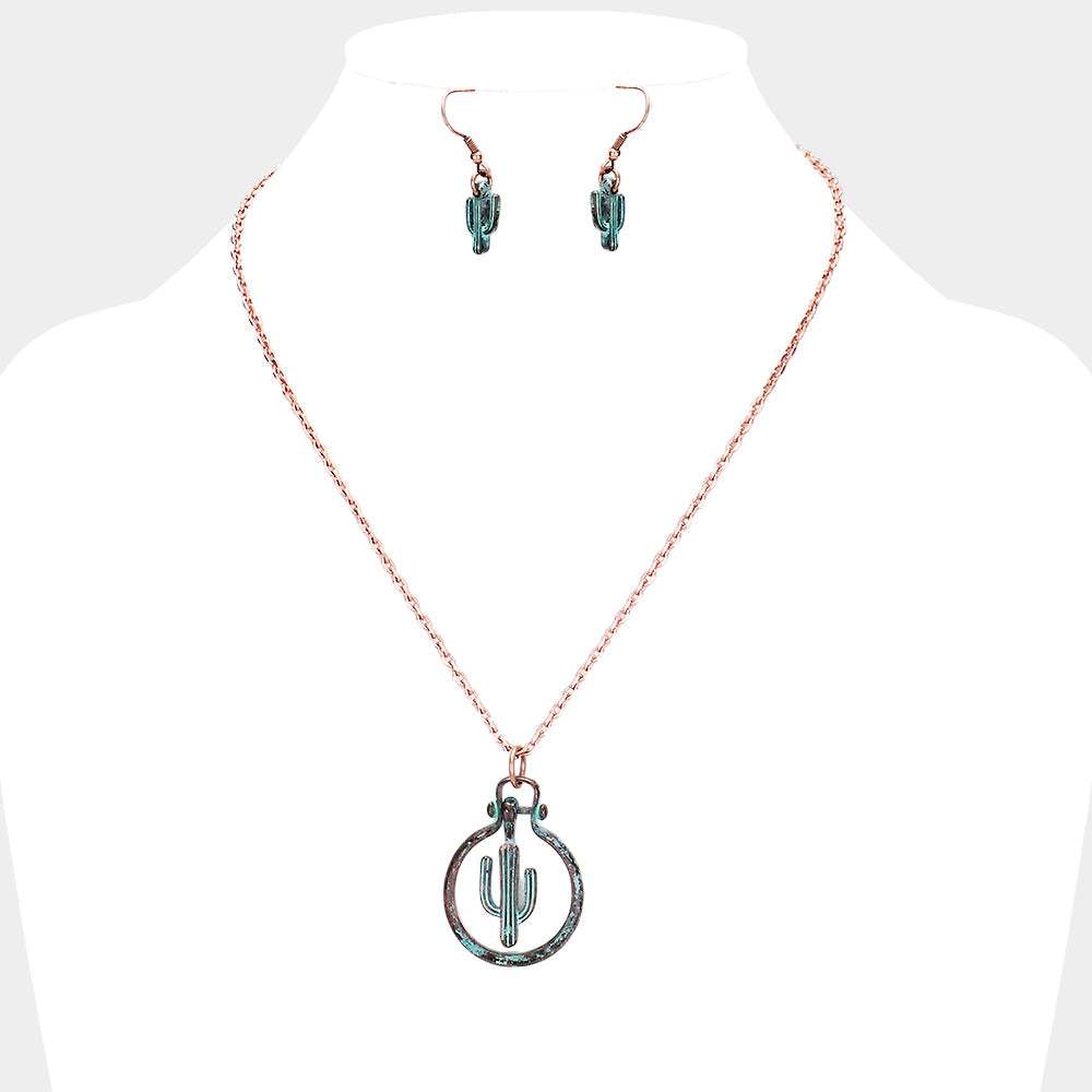 Cactus Metal Open Circle Pendant Necklace - Madeline Love - Flyclothing LLC