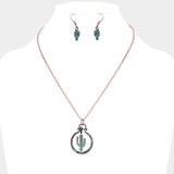 Cactus Metal Open Circle Pendant Necklace - Madeline Love - Flyclothing LLC