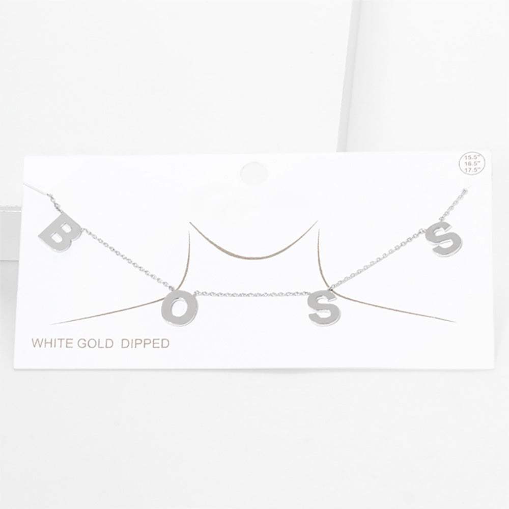 BOSS White Gold Dipped Message Pendant Necklace - Madeline Love - Flyclothing LLC