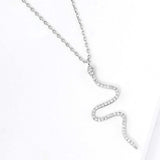 White Gold Dipped CZ Embellished Metal Snake Pendant Necklace - Madeline Love - Flyclothing LLC
