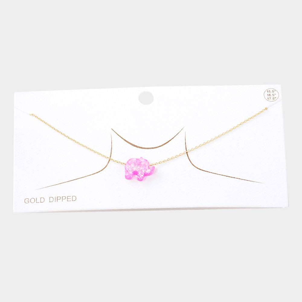 Gold Dipped Glitter Elephant Pendant Necklace - Madeline Love - Flyclothing LLC