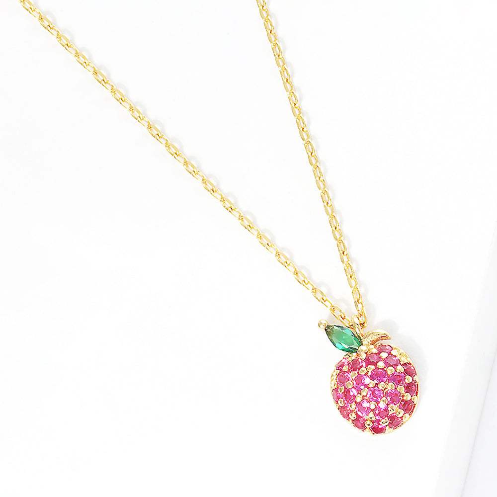 Gold Dipped CZ Apple Pendant Necklace - Madeline Love - Flyclothing LLC