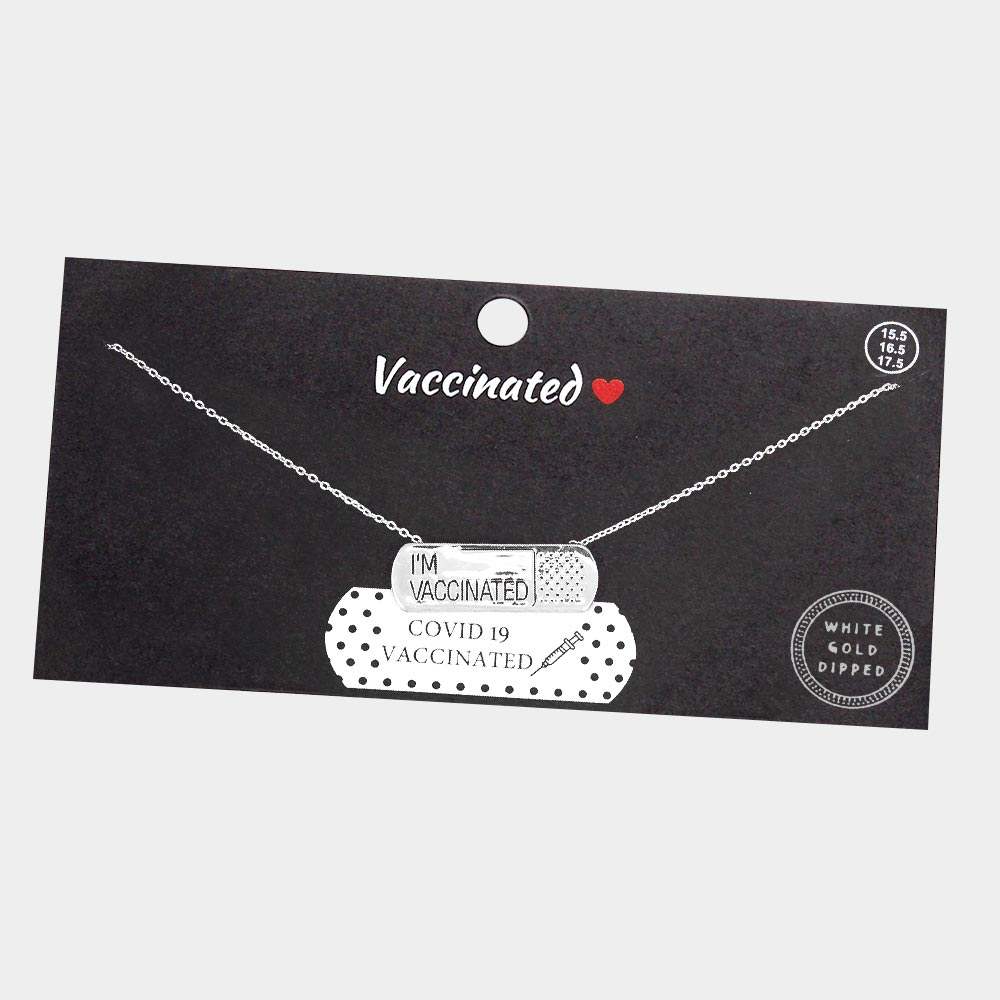 I AM VACCINATED White Gold Dipped Bandage Message Pendant Necklace - Madeline Love - Flyclothing LLC