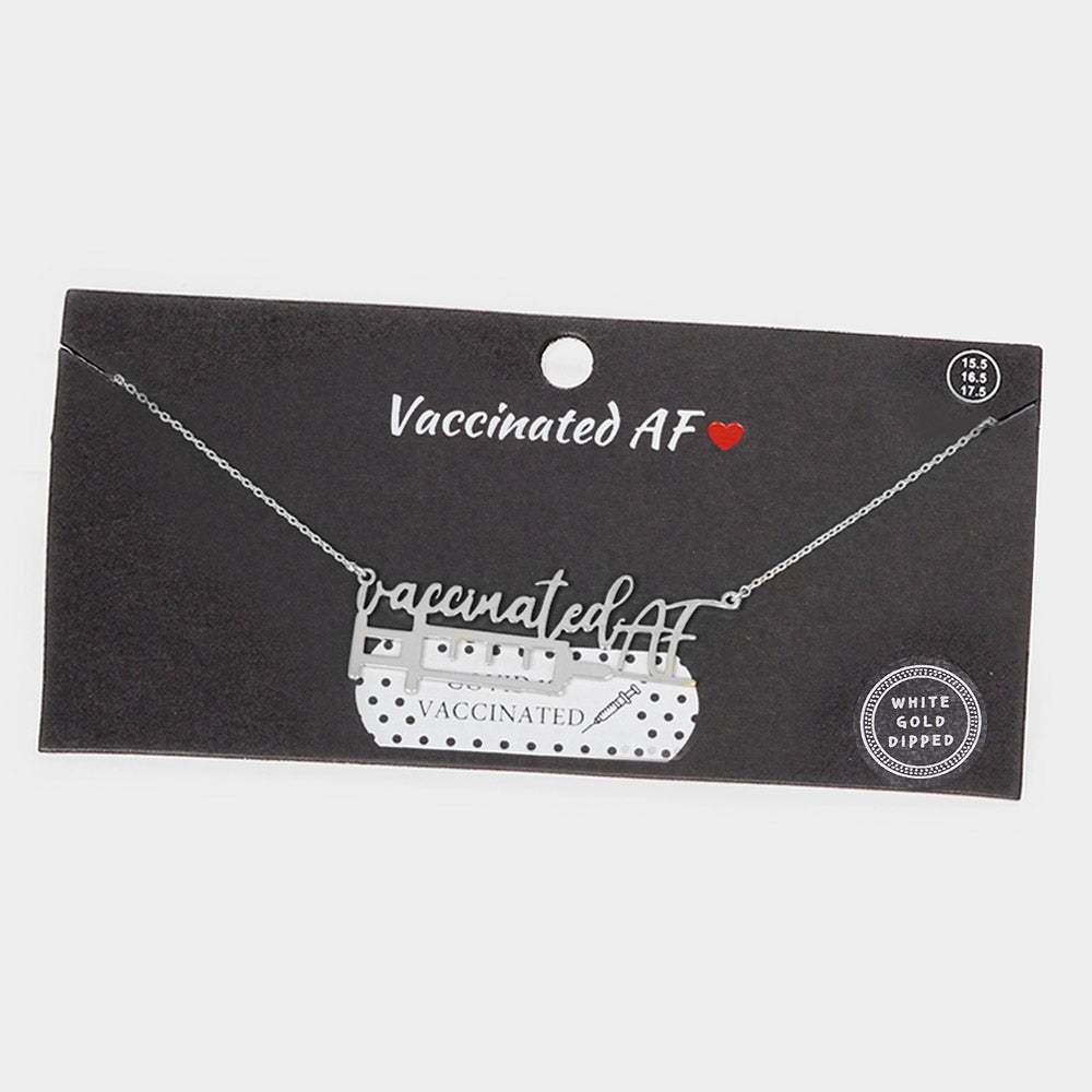 VACCINATED AF White Gold Dipped Syringe Needle Message Pendant Necklace - Madeline Love - Flyclothing LLC