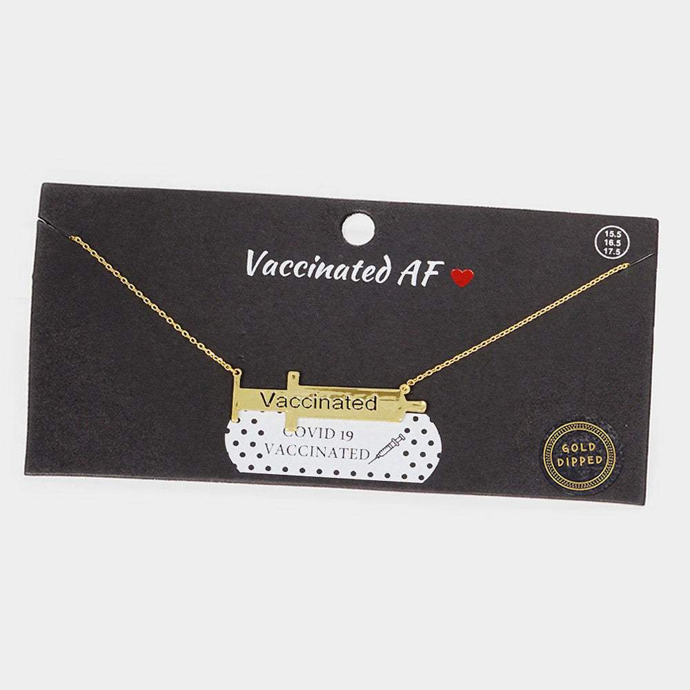 VACCINATED Gold Dipped Syringe Needle Message Pendant Necklace - Madeline Love - Flyclothing LLC