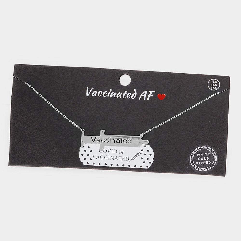 VACCINATED White Gold Dipped Syringe Needle Message Pendant Necklace - Madeline Love - Flyclothing LLC