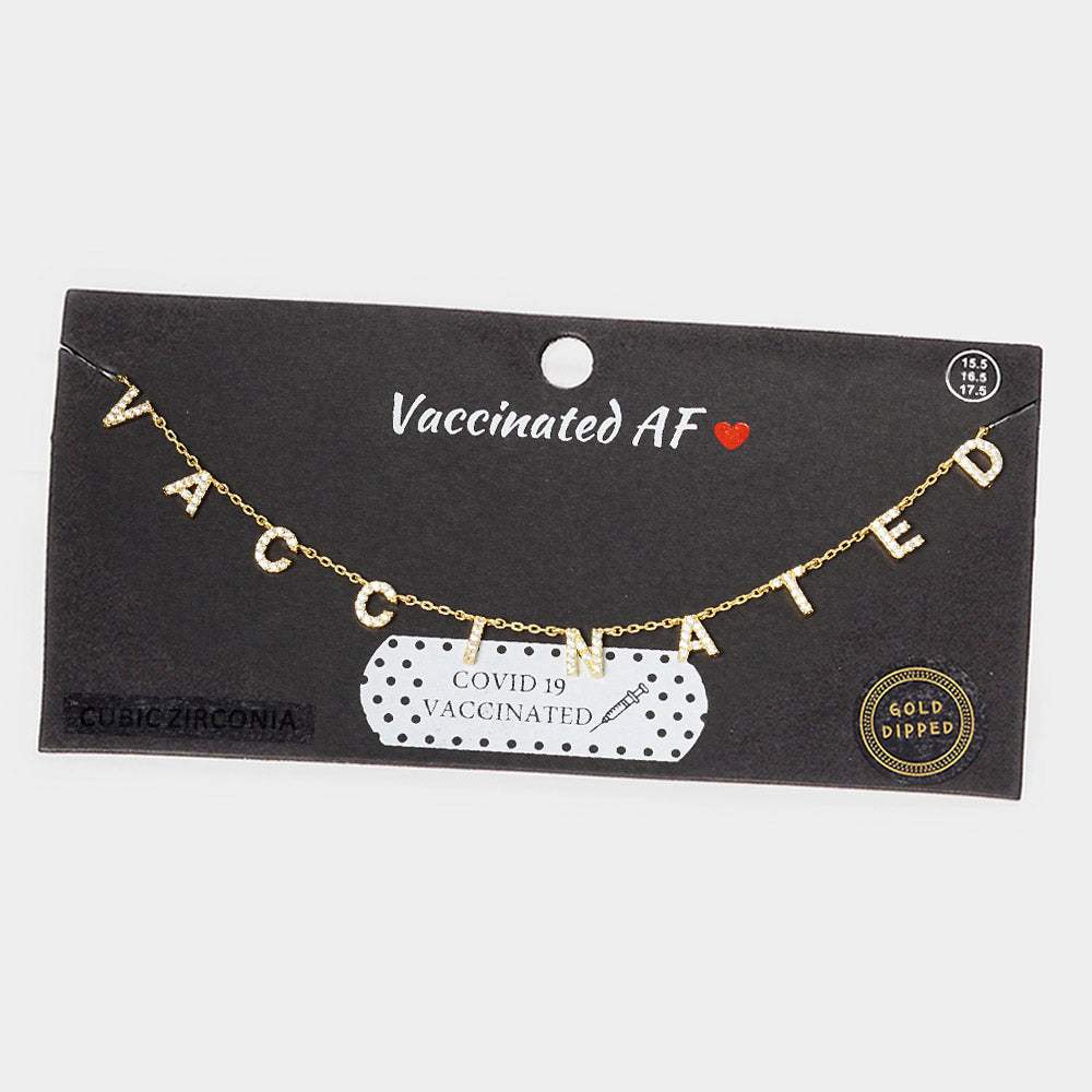 VACCINATED CZ Gold Dipped Message Station Pendant Necklace - Madeline Love - Flyclothing LLC
