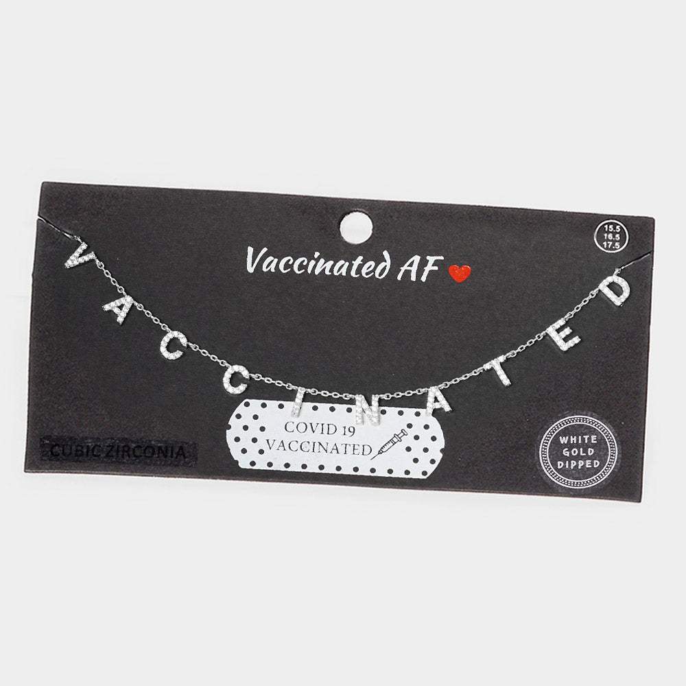 VACCINATED CZ White Gold Dipped Message Station Pendant Necklace - Madeline Love - Flyclothing LLC