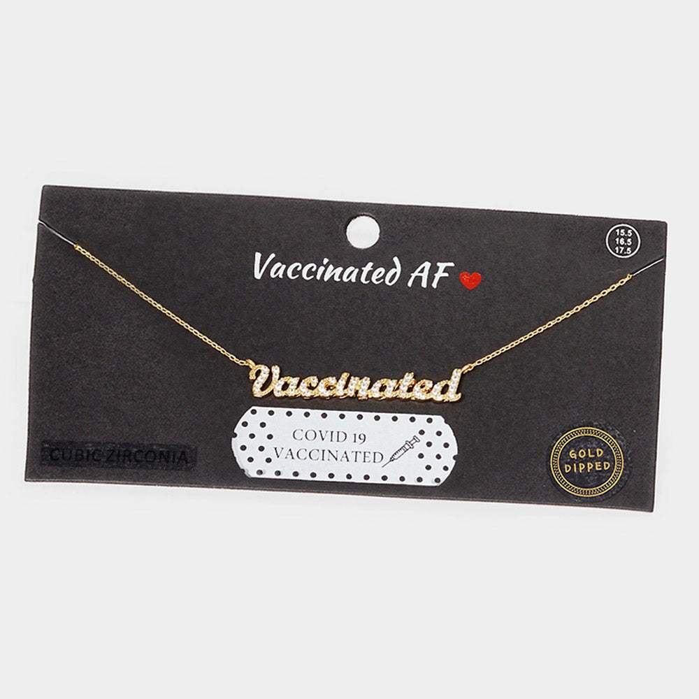 VACCINATED CZ Gold Dipped Message Pendant Necklace - Madeline Love - Flyclothing LLC