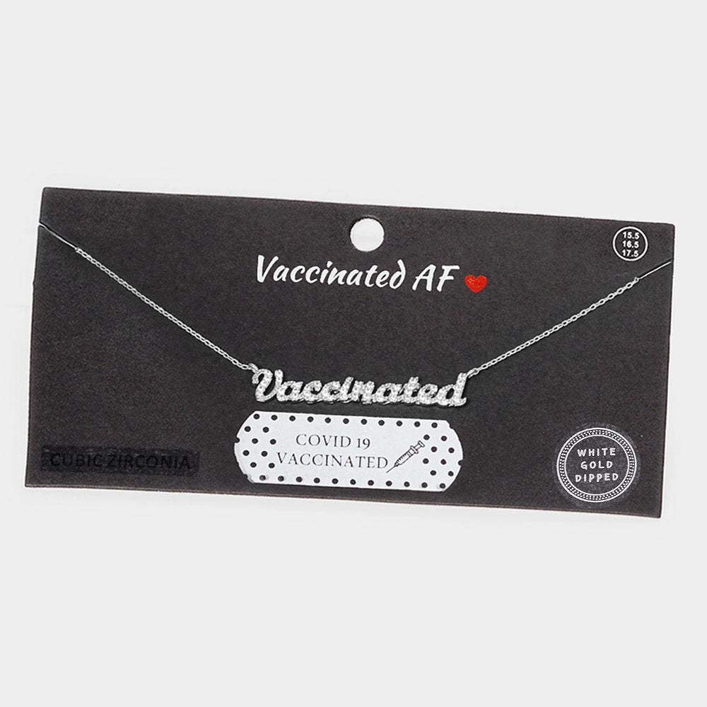 VACCINATED CZ White Gold Dipped Message Pendant Necklace - Madeline Love - Flyclothing LLC