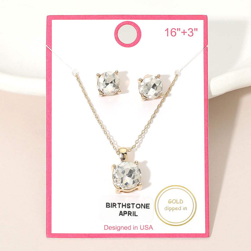 APRIL - Gold Dipped Birthstone Pendant Necklace - Madeline Love - Flyclothing LLC