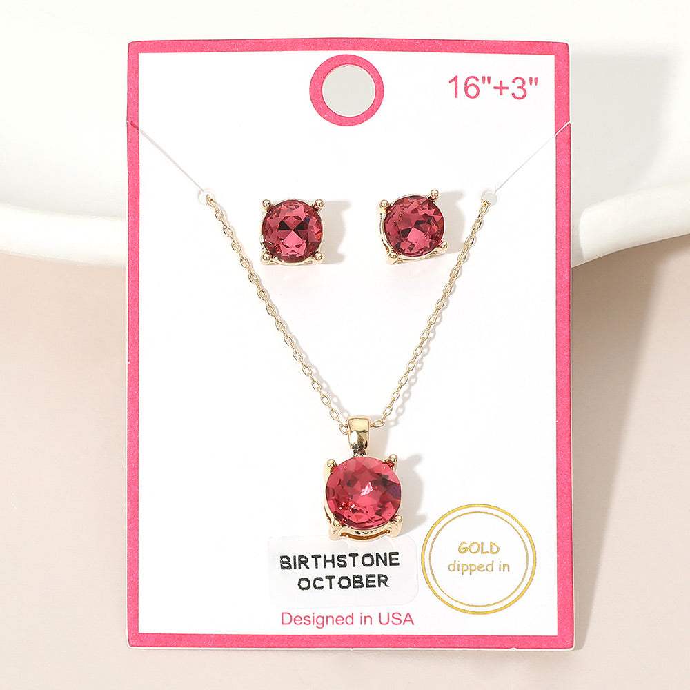 OCTOBER - Gold Dipped Birthstone Pendant Necklace - Madeline Love - Flyclothing LLC