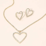 Gold Dipped Rhinestone Pave Open Heart Pendant Necklace - Madeline Love - Flyclothing LLC