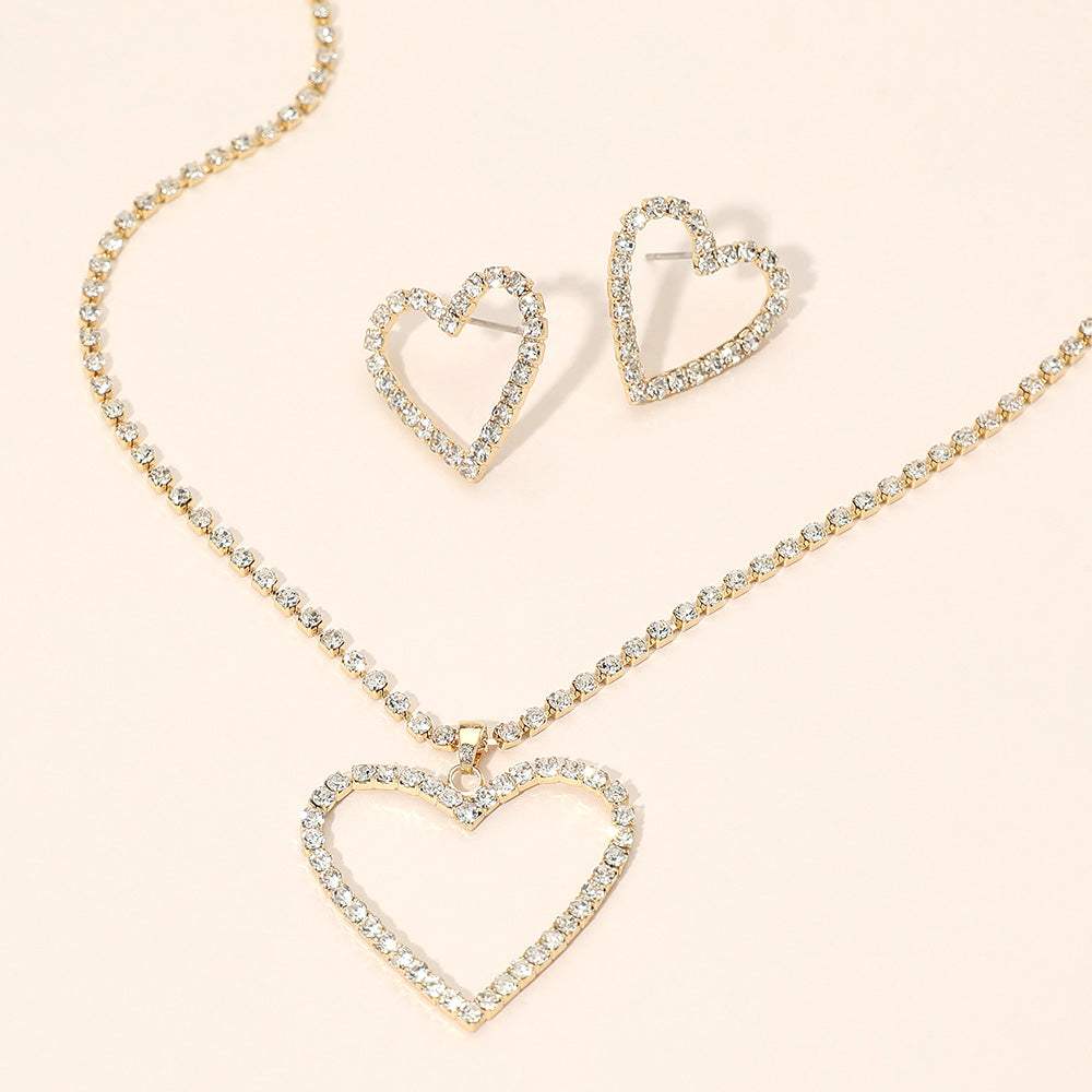 Gold Dipped Rhinestone Pave Open Heart Pendant Necklace - Madeline Love - Flyclothing LLC