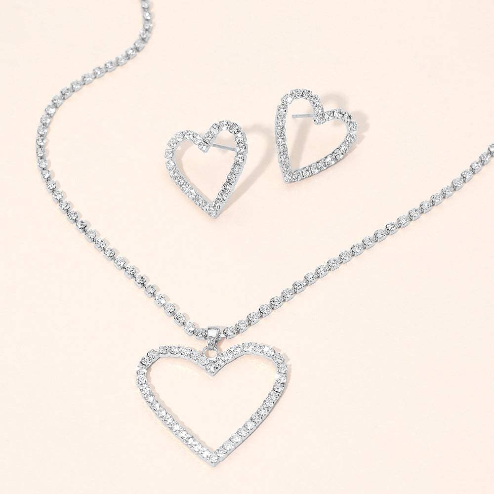Silver Dipped Rhinestone Pave Open Heart Pendant Necklace - Madeline Love - Flyclothing LLC