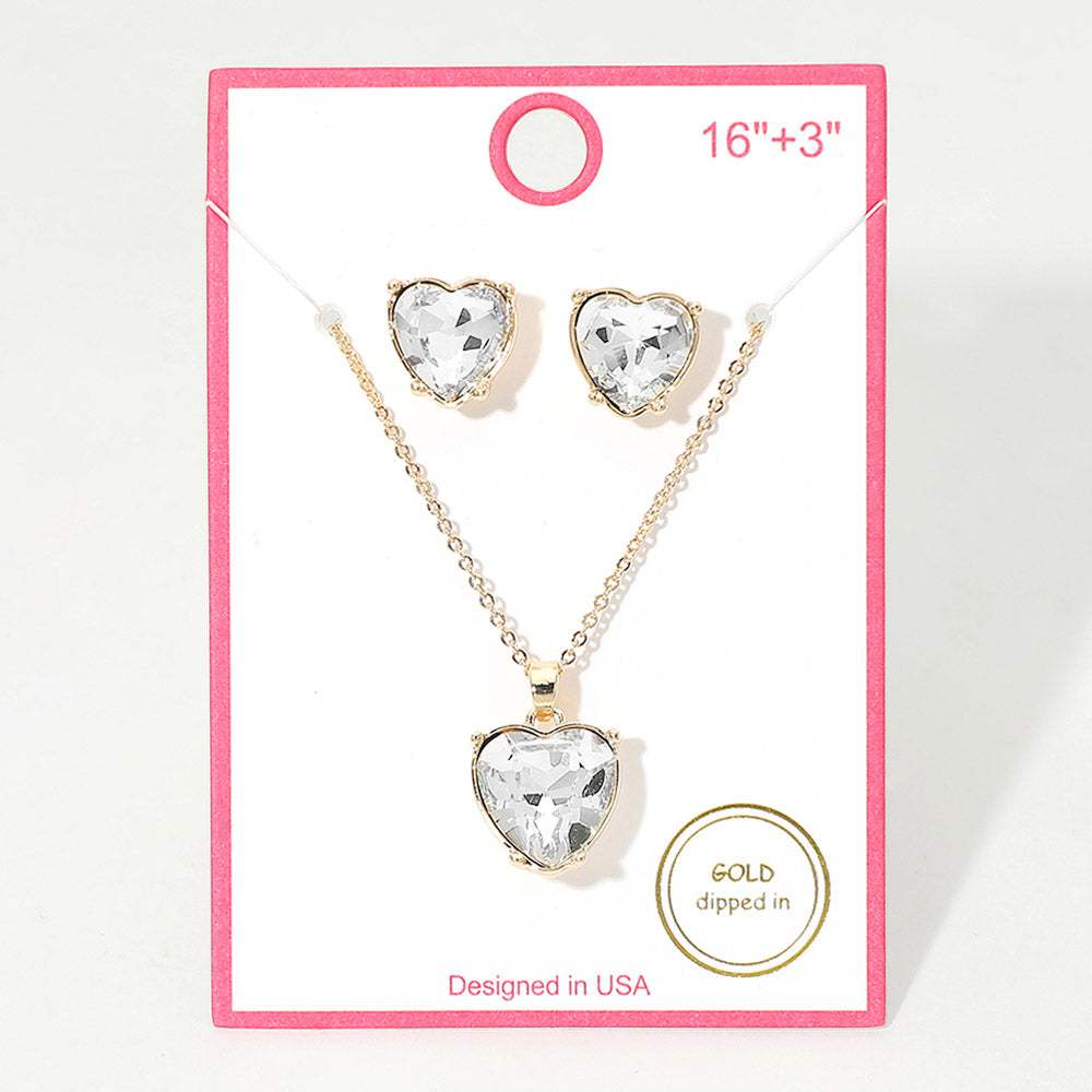 Gold Dipped Heart Stone Cluster Pendant Necklace - Madeline Love - Flyclothing LLC