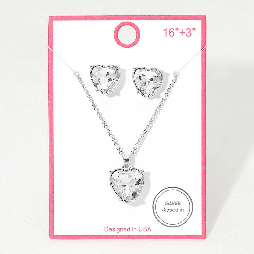 Silver Dipped Heart Stone Cluster Pendant Necklace - Madeline Love - Flyclothing LLC