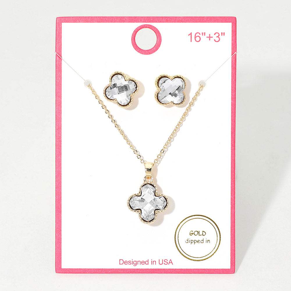 Gold Dipped Quatrefoil Stone Pendant Necklace - Madeline Love - Flyclothing LLC