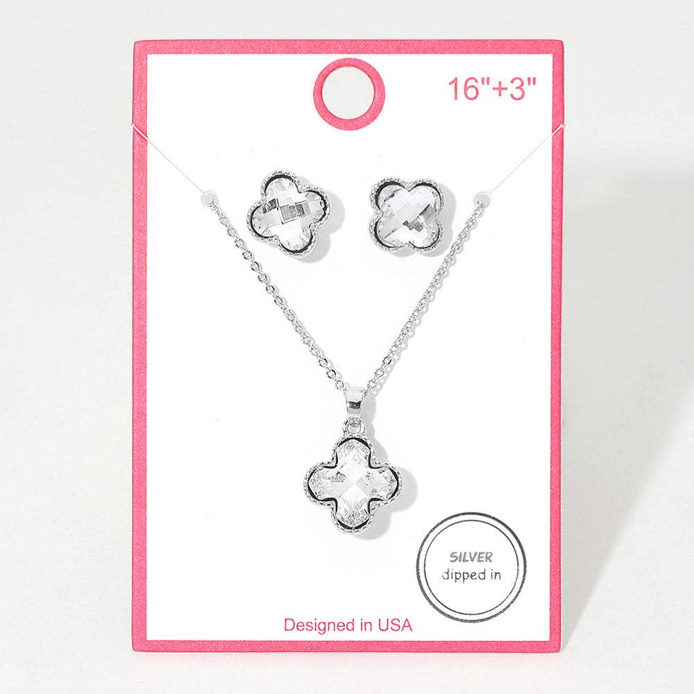 Silver Dipped Quatrefoil Stone Pendant Necklace - Madeline Love - Flyclothing LLC