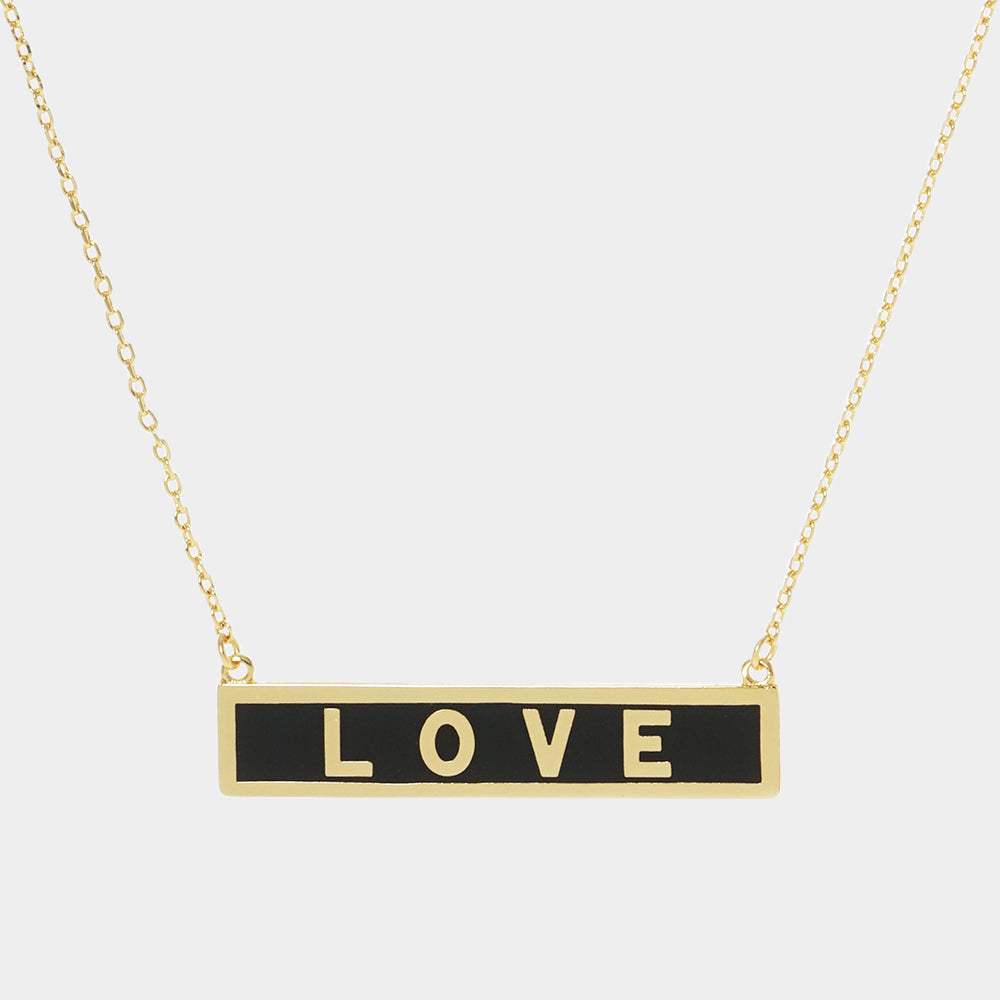LOVE Gold Dipped Enamel Rectangle Message Pendant Necklace - Madeline Love - Flyclothing LLC
