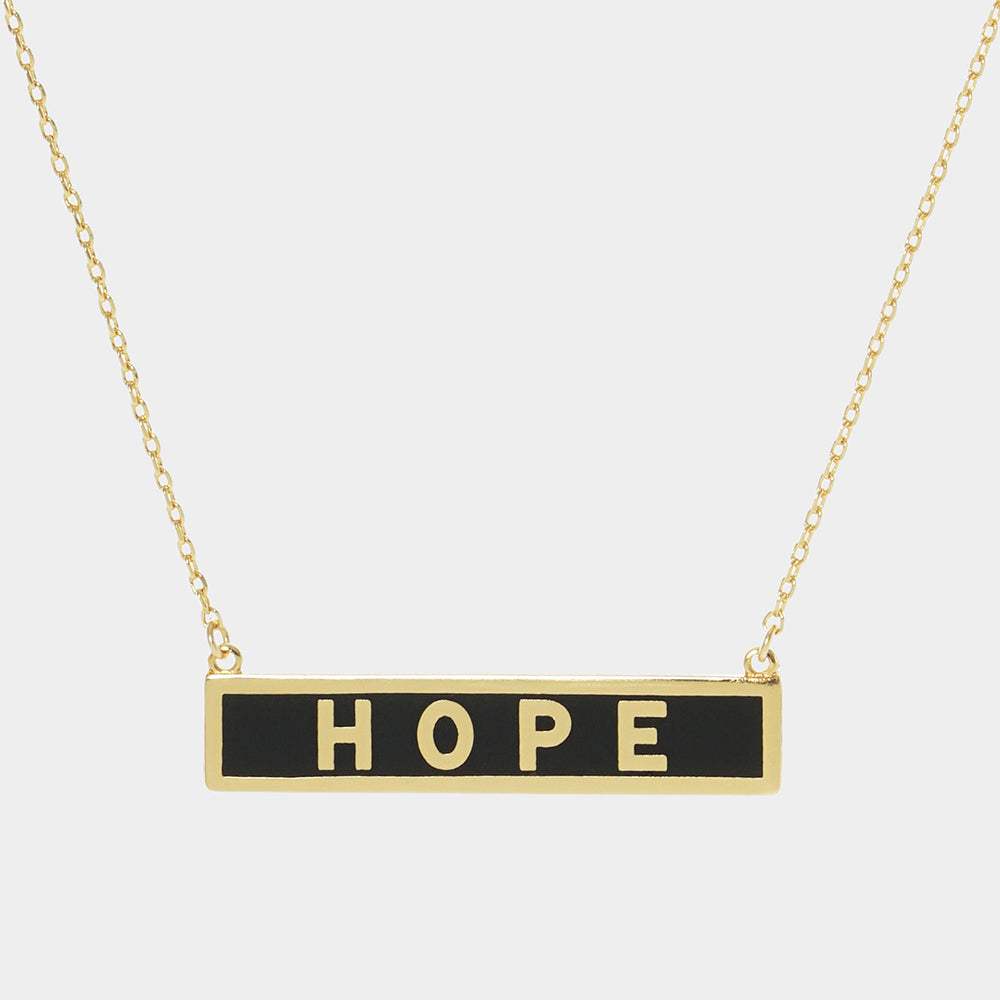 HOPE Gold Dipped Enamel Rectangle Message Pendant Necklace - Madeline Love - Flyclothing LLC