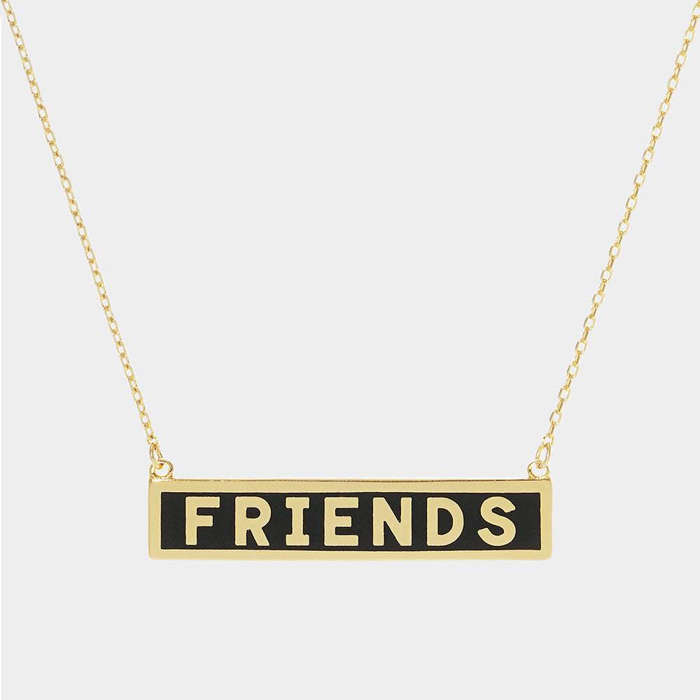 FRIENDS Gold Dipped Enamel Rectangle Message Pendant Necklace - Madeline Love - Flyclothing LLC