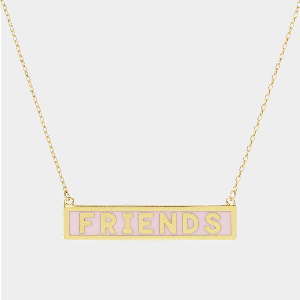 FRIENDS Gold Dipped Enamel Rectangle Message Pendant Necklace - Madeline Love - Flyclothing LLC