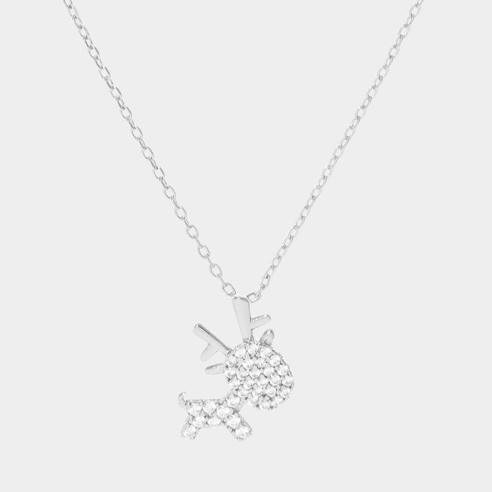 White Gold Dipped CZ Reindeer Pendant Necklace - Madeline Love - Flyclothing LLC