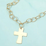 18K Gold Dipped Chunky Cross Pendant Oval Link Chain Statement Necklace - Madeline Love - Flyclothing LLC