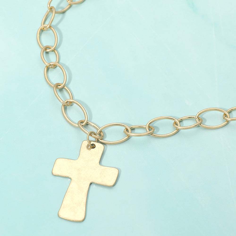 18K Gold Dipped Chunky Cross Pendant Oval Link Chain Statement Necklace - Madeline Love - Flyclothing LLC