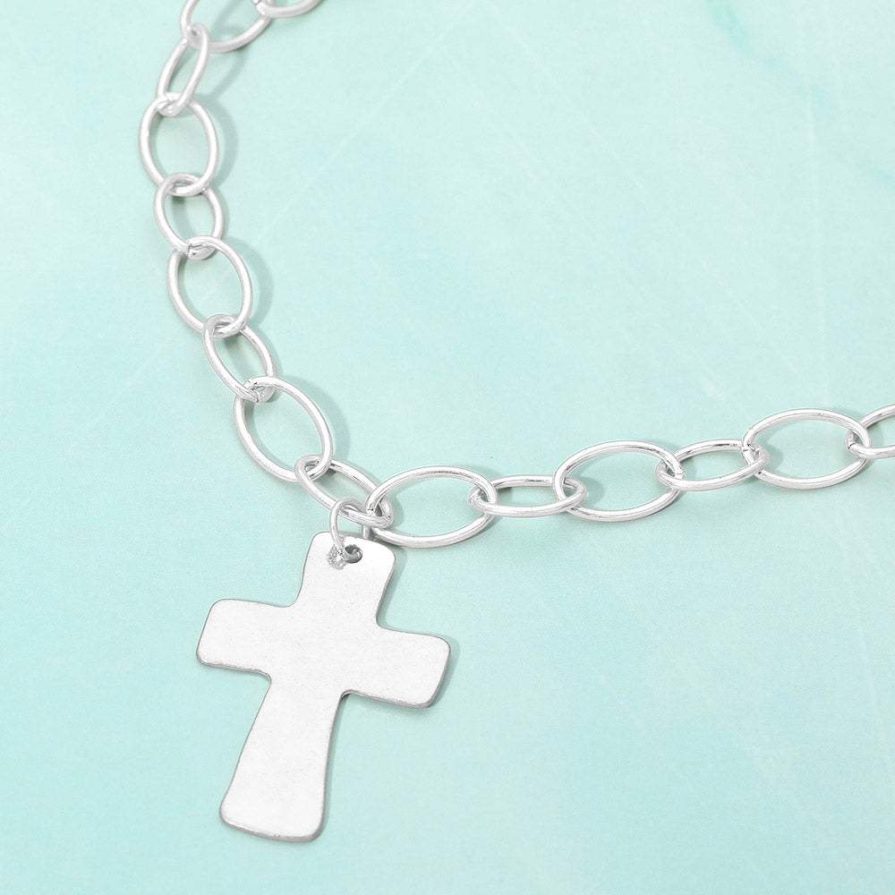 18K Gold Dipped Chunky Cross Pendant Oval Link Chain Statement Necklace - Madeline Love - Flyclothing LLC