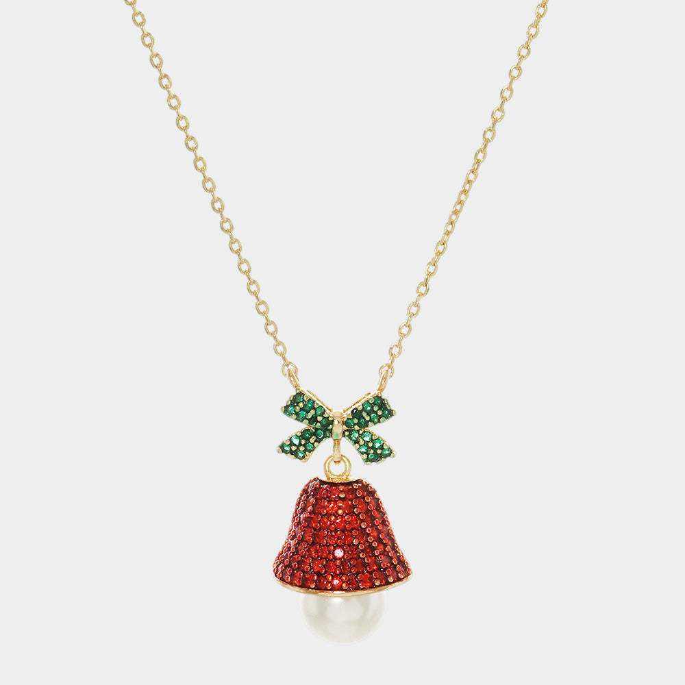 Gold Dipped Pearl CZ Jingle Bell Pendant Necklace - Madeline Love - Flyclothing LLC
