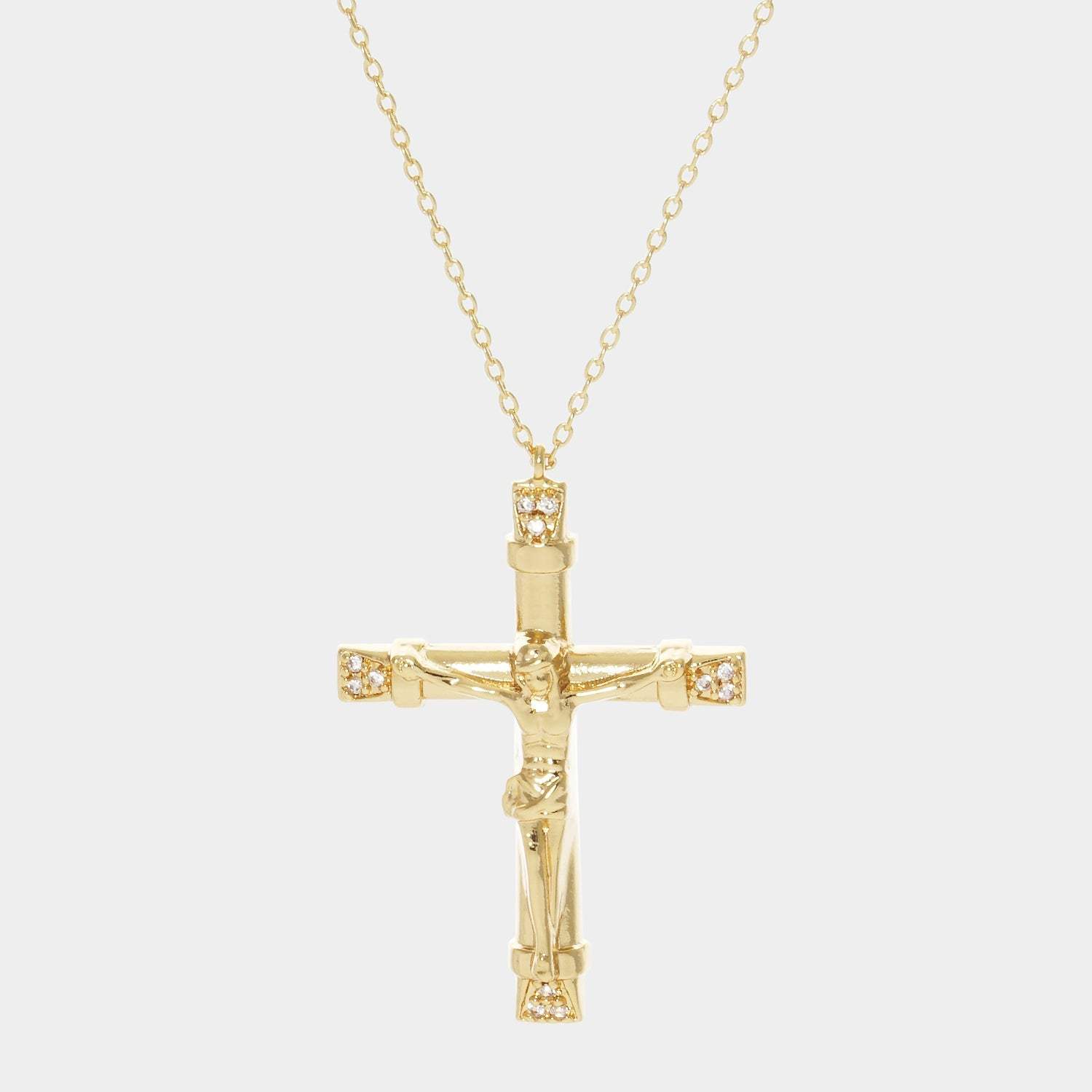 Gold Dipped CZ Embellished Jesus death on the Cross Pendant Necklace - Madeline Love - Flyclothing LLC