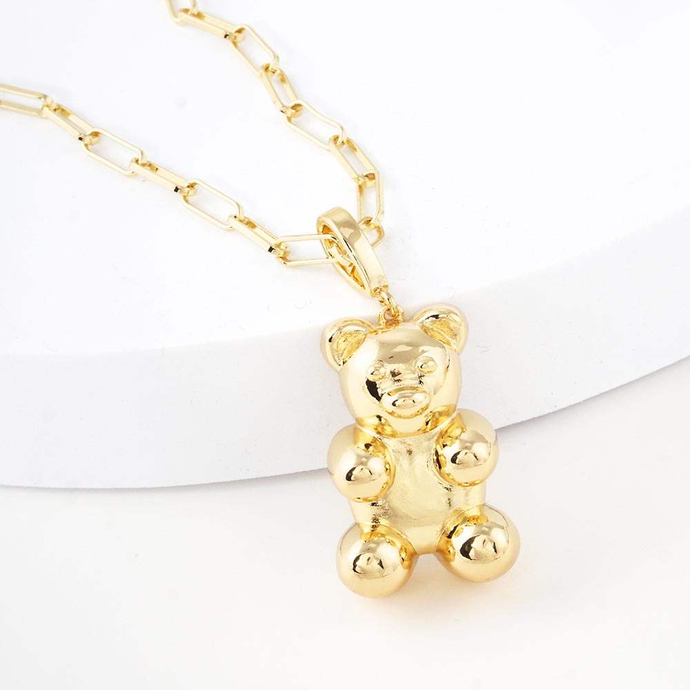 Gold Dipped Brass Metal Bear Pendant Necklace - Madeline Love - Flyclothing LLC
