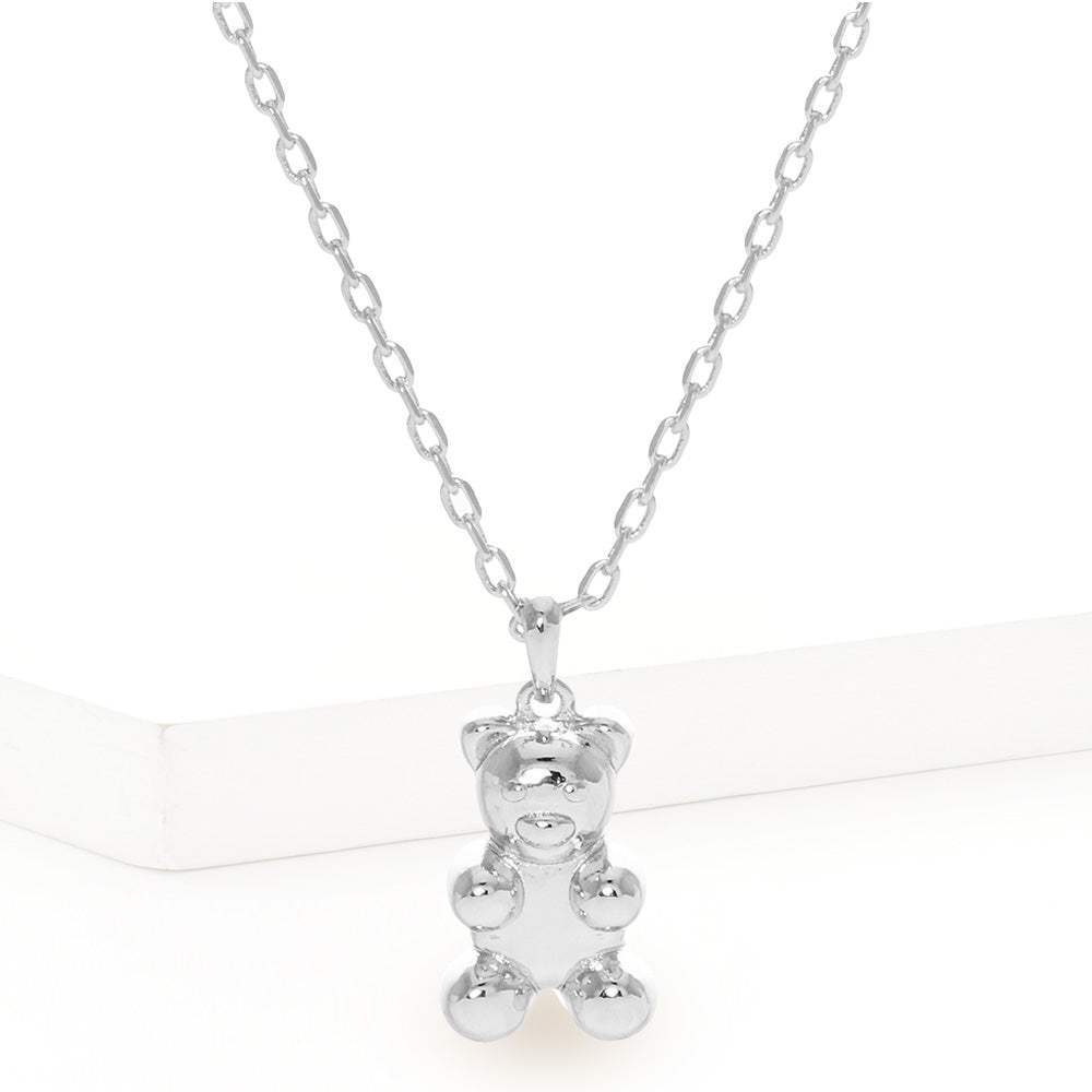 White Gold Dipped Metal Bear Pendant Necklace - Madeline Love - Flyclothing LLC