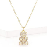 Gold Dipped CZ Embellished Metal Bear Pendant Necklace - Madeline Love - Flyclothing LLC