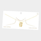 Gold Dipped CZ Embellished Metal Bear Pendant Necklace - Madeline Love - Flyclothing LLC