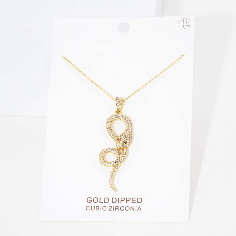 Gold Dipped CZ Snake Pendant Necklace - Madeline Love - Flyclothing LLC