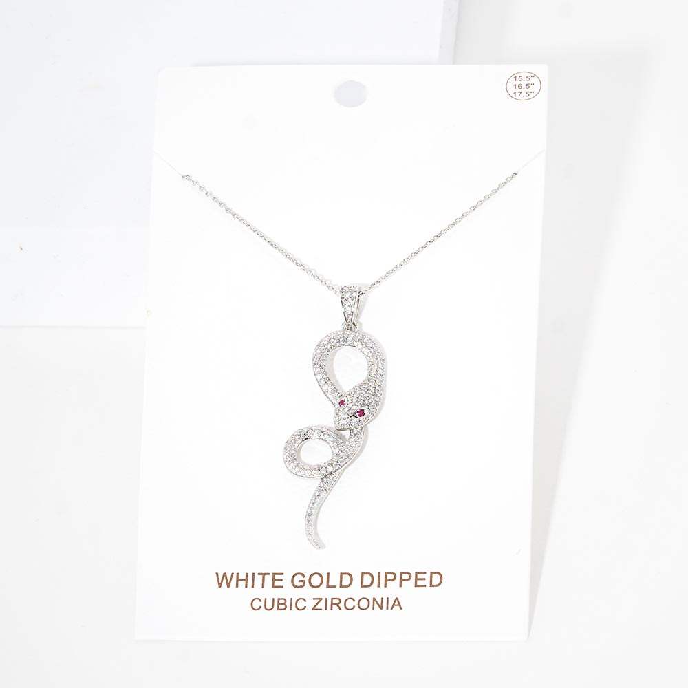 White Gold Dipped CZ Snake Pendant Necklace - Madeline Love - Flyclothing LLC