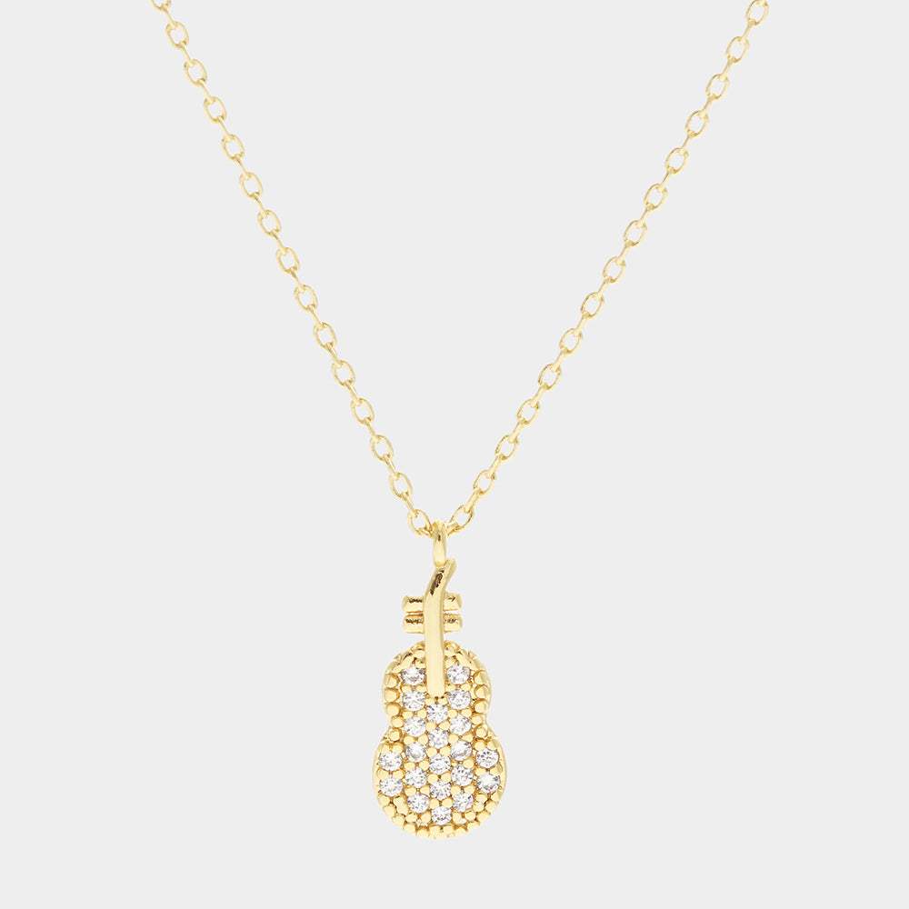 Gold Dipped CZ Violin Pendant Necklace - Madeline Love - Flyclothing LLC