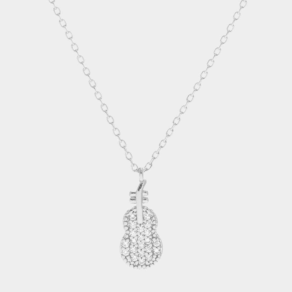 White Gold Dipped CZ Violin Pendant Necklace - Madeline Love - Flyclothing LLC