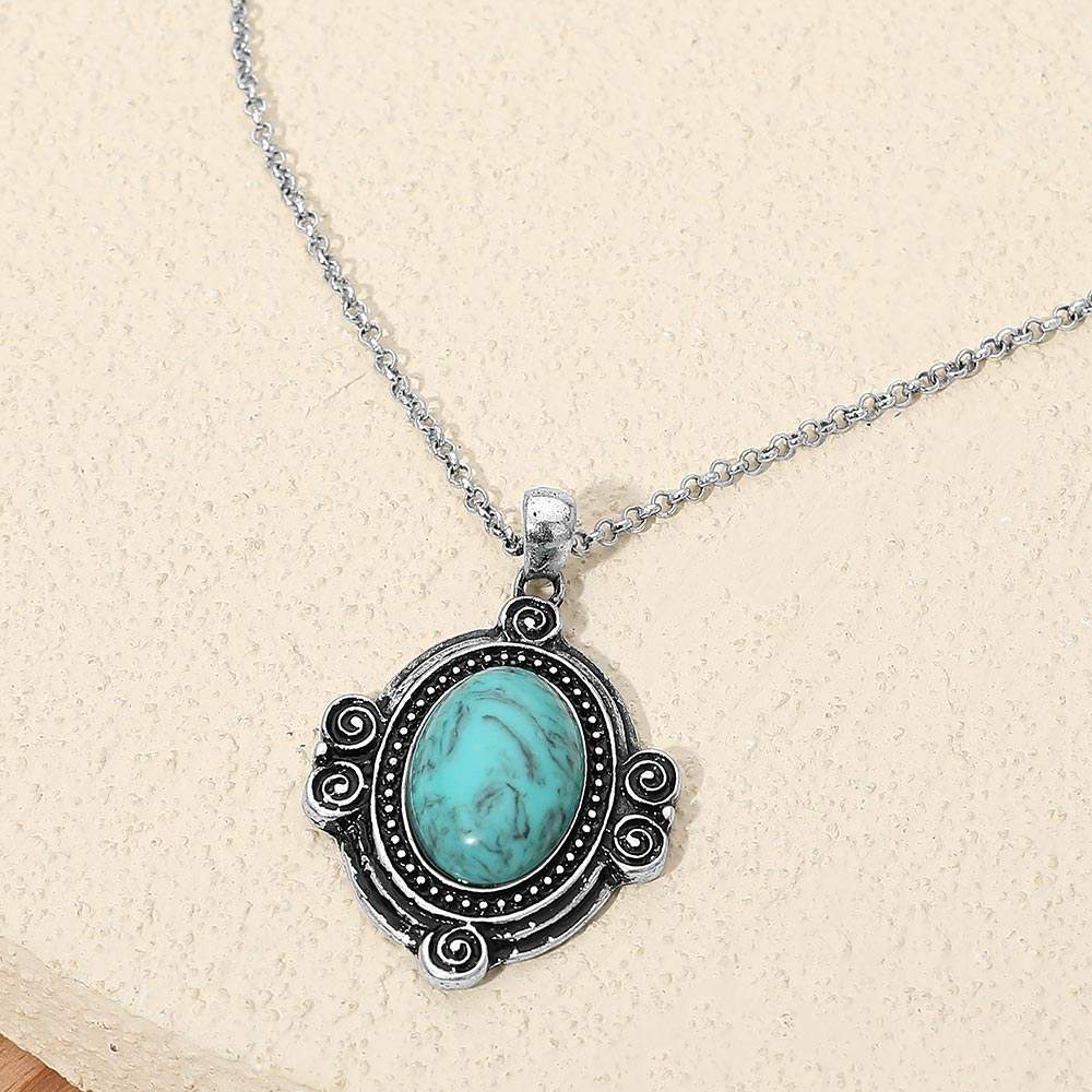 Vintage Oval Turquoise Stone Pendant Necklace - Madeline Love - Flyclothing LLC