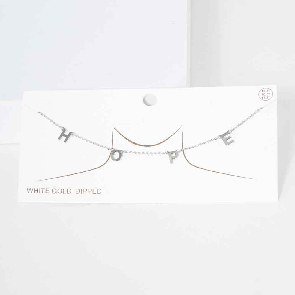 HOPE White Gold Dipped Metal Message Pendant Station Necklace - Madeline Love - Flyclothing LLC