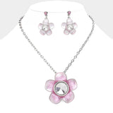 Glass Stone Pointed Colored Metal Flower Pendant Necklace - Madeline Love - Flyclothing LLC